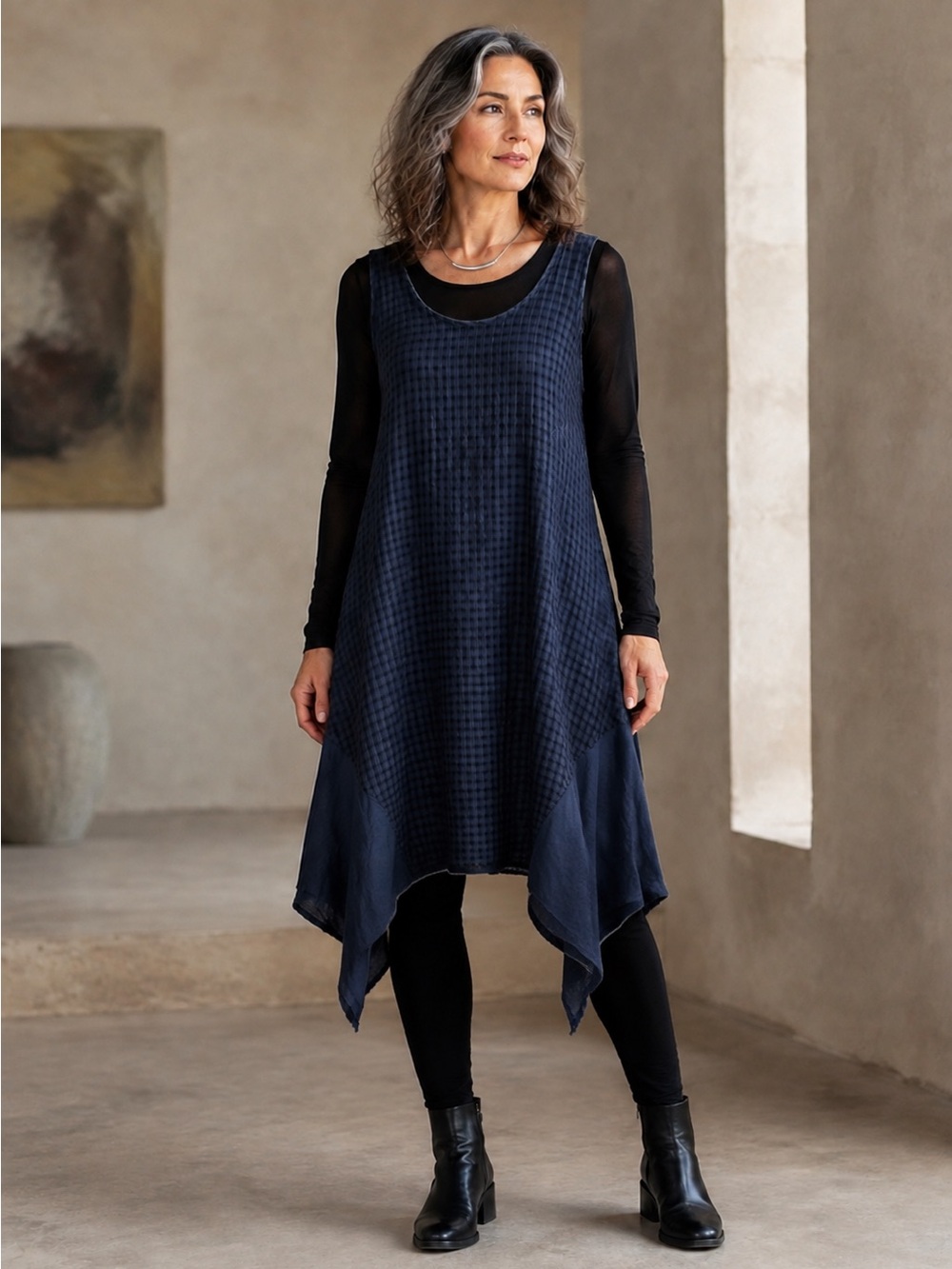 LUNA LUZ HANDKERCHIEF HEM BLUE LINEN DRESS SZ XS
